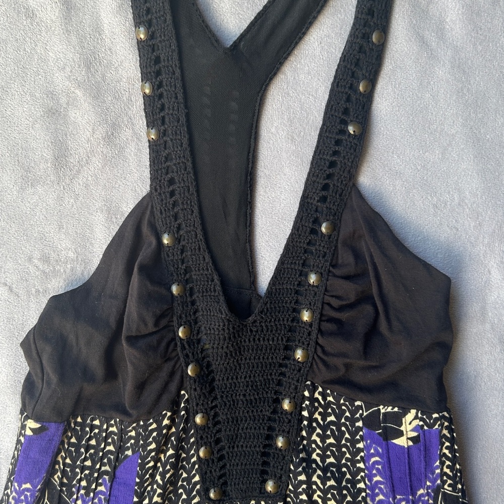Free people floral dress race back crochet purple black beige - Picture 3 of 8